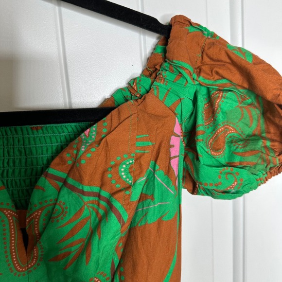 Anthropologie Maeve green puff sleeves floral sweetheart‎ midi dress 2 vacation - Picture 5 of 11